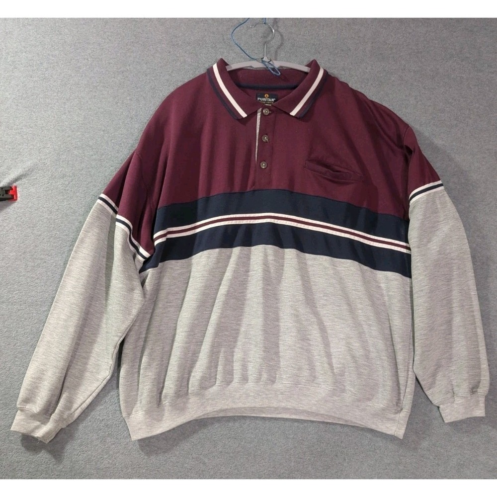 Puritan Special Edition Colorblock Rugby Sweatshirt Mens 2XL Vintage 90s